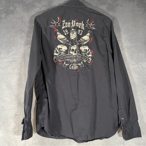 Zoo York Y2K Men's Large Long Sleeve Button Embroidered Shirt Skull Streetwear - Picture 3 of 14